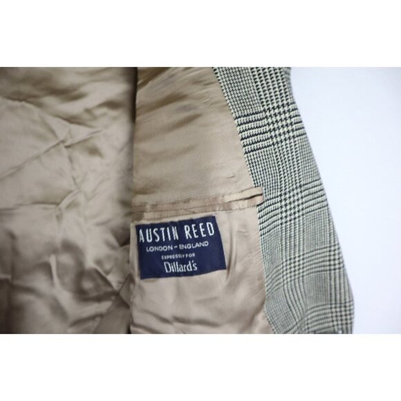 AUSTIN REED - MEN'S BLACK & BEIGE PLAID 100% WOOL BLAZER JACKET - SIZE 40R - Picture 5 of 8